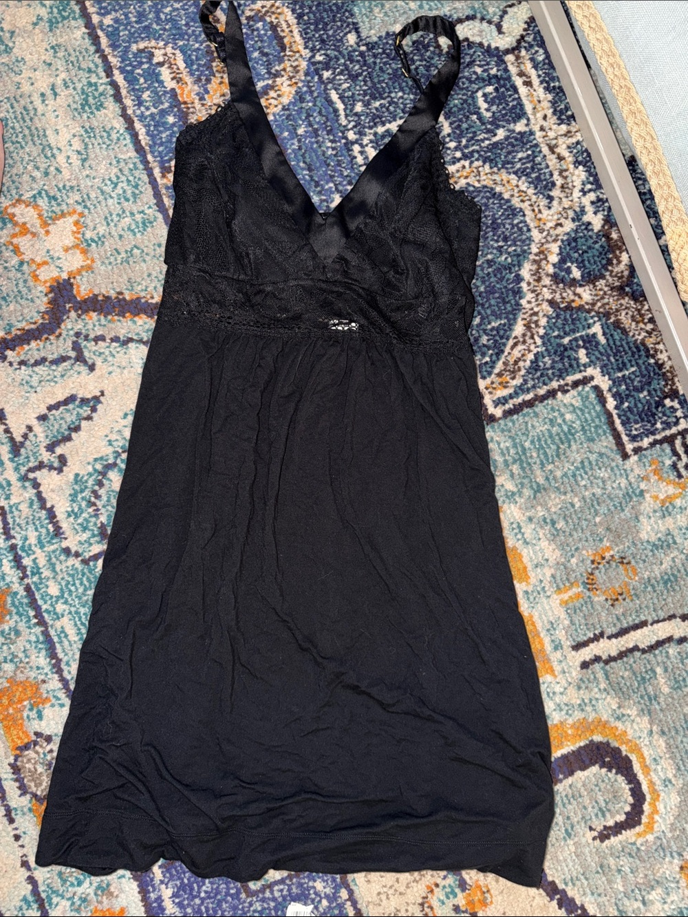 Soma Black Lace-Trim Chemise with Satin Straps